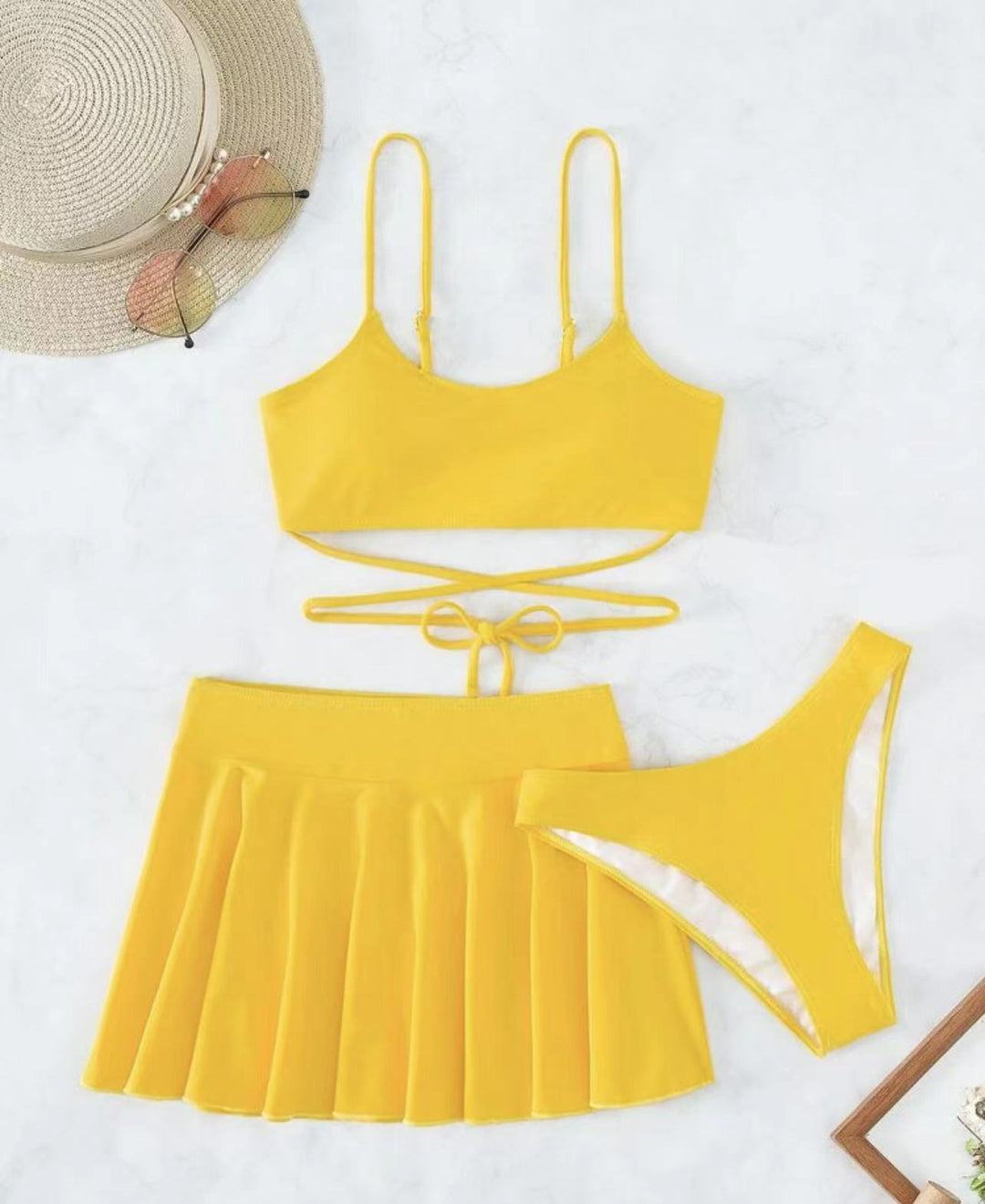 Damen Bikini-Set mit transparentem Rock und verstellbarem Oberteil Drune