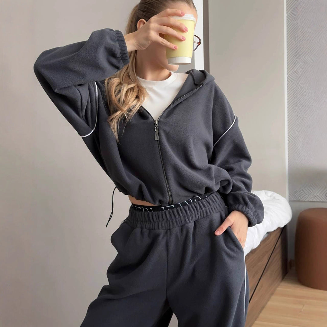 Damen gemütliches Fleece-Set mit Kapuze und weitem Schnitt Drune
