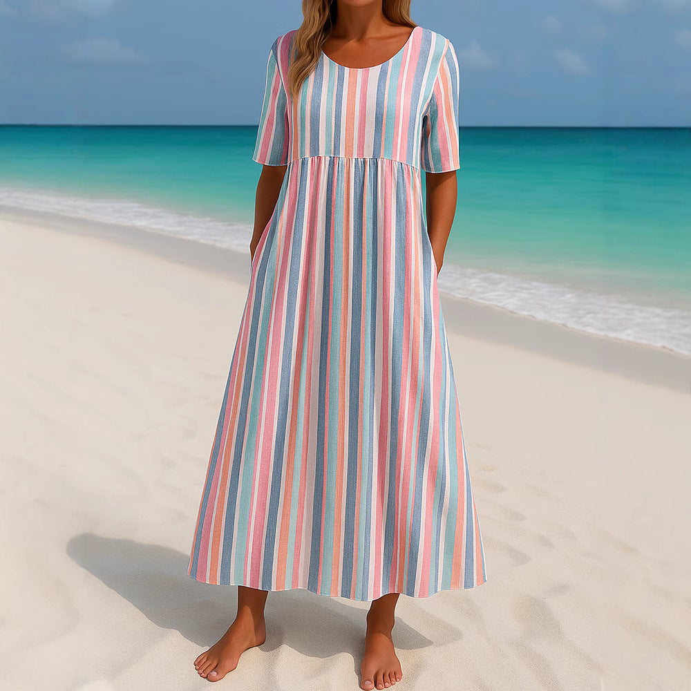 Damen lässiges Maxikleid mit hellen Streifen Drune