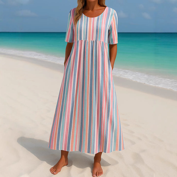 Damen lässiges Maxikleid mit hellen Streifen Drune