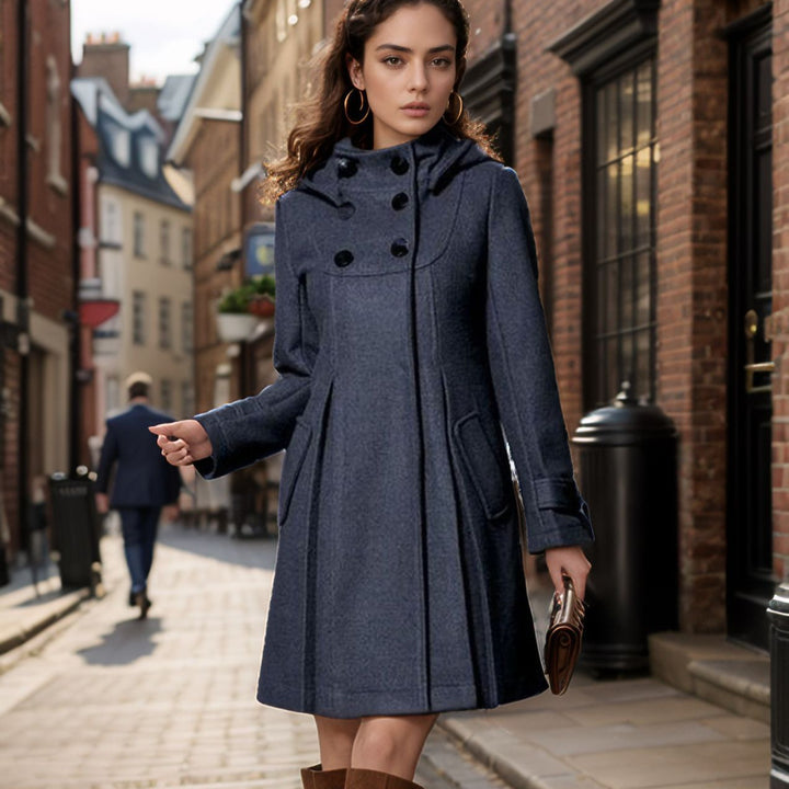 Damen eleganter Mantel mit hohem Kragen und funktionalen Taschen Drune