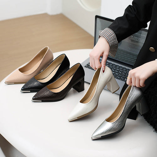 Damen Elegante spitze Pumps mit modischem Blockabsatz Drune