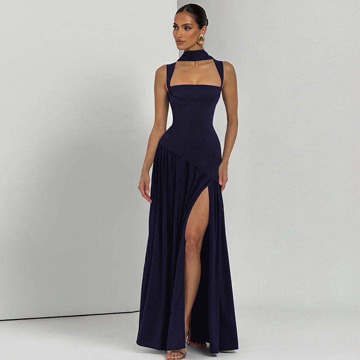 Damen Elegantes Abendkleid mit asymmetrischem Schnitt und tiefem Schlitz Drune