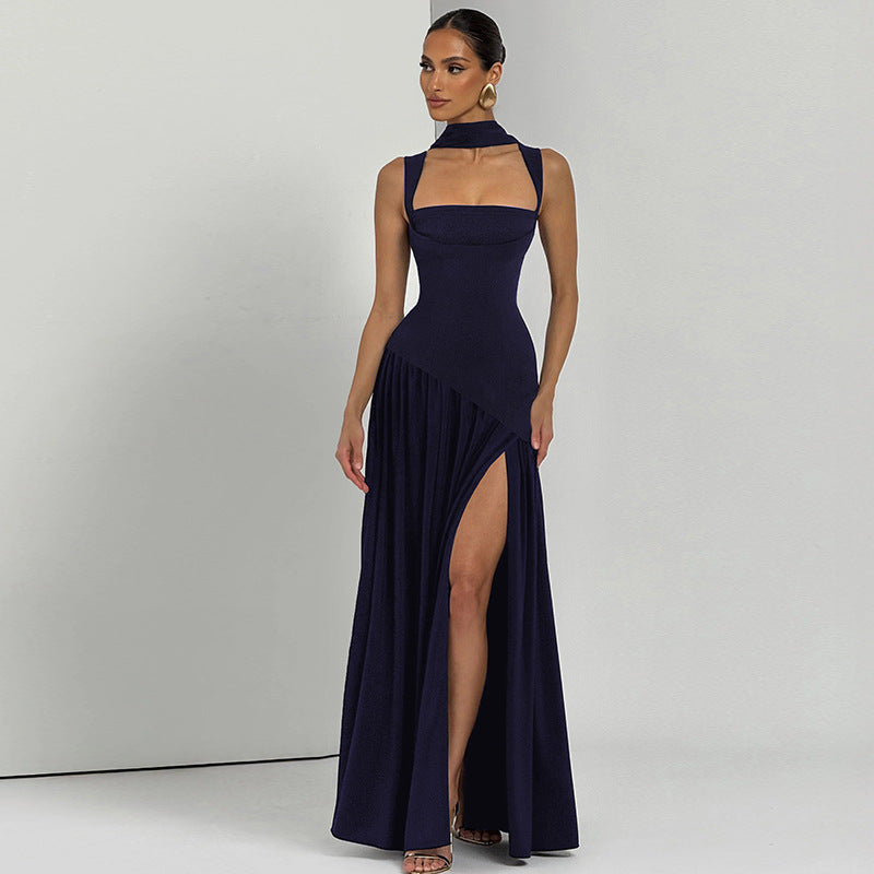 Damen Elegantes Abendkleid mit asymmetrischem Schnitt und tiefem Schlitz Drune