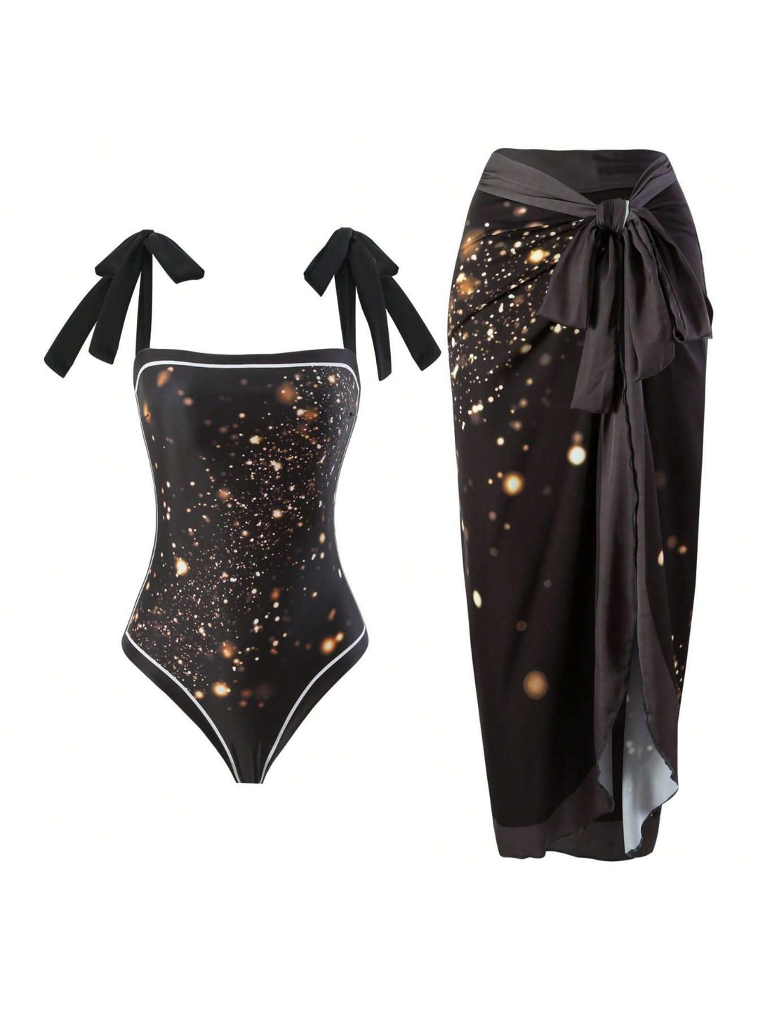 Damen Eleganter Badesuit mit floralen Akzenten und modischem Wickelrock Drune