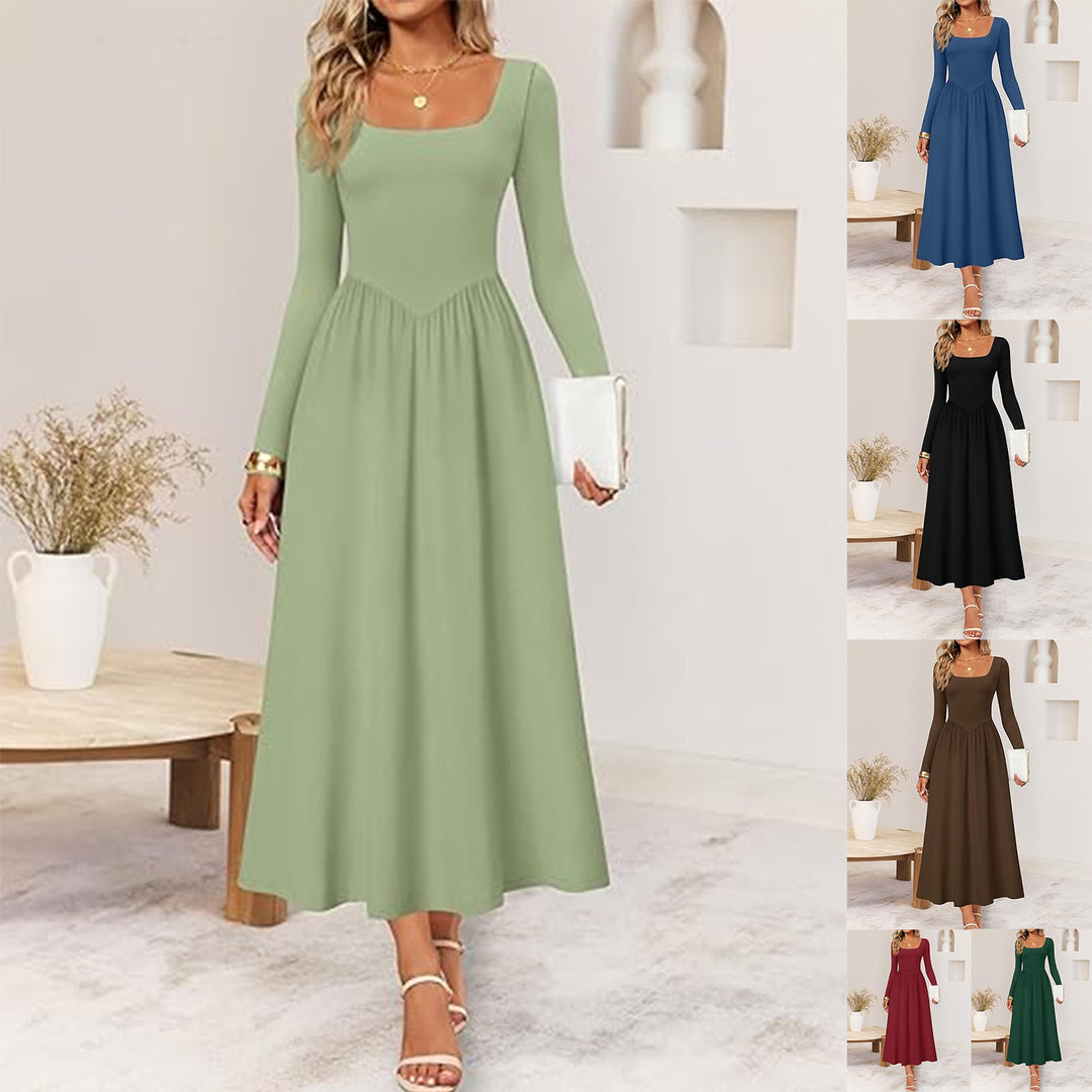 Damen Elegantes Midi-Kleid mit Quadratausschnitt und langen Ärmeln Drune