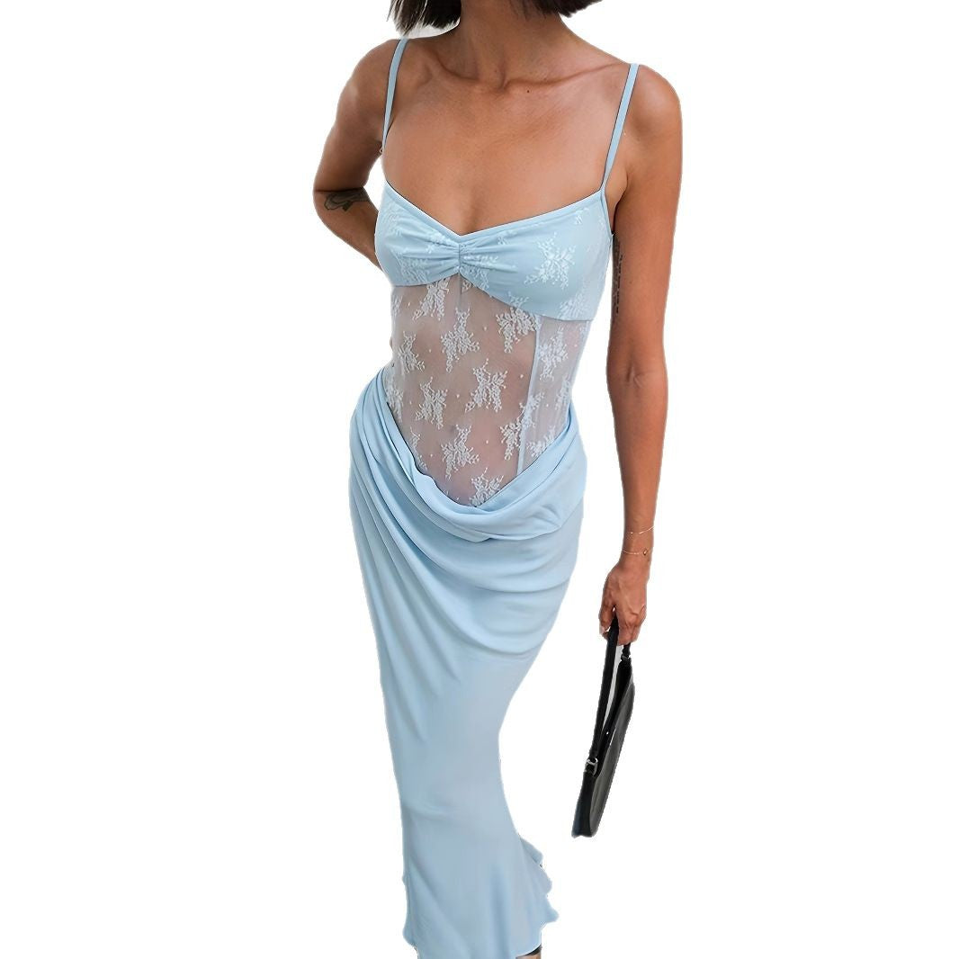 Damen Elegantes Maxikleid mit transparenten Spitzendetails und figurbetontem Schnitt Drune