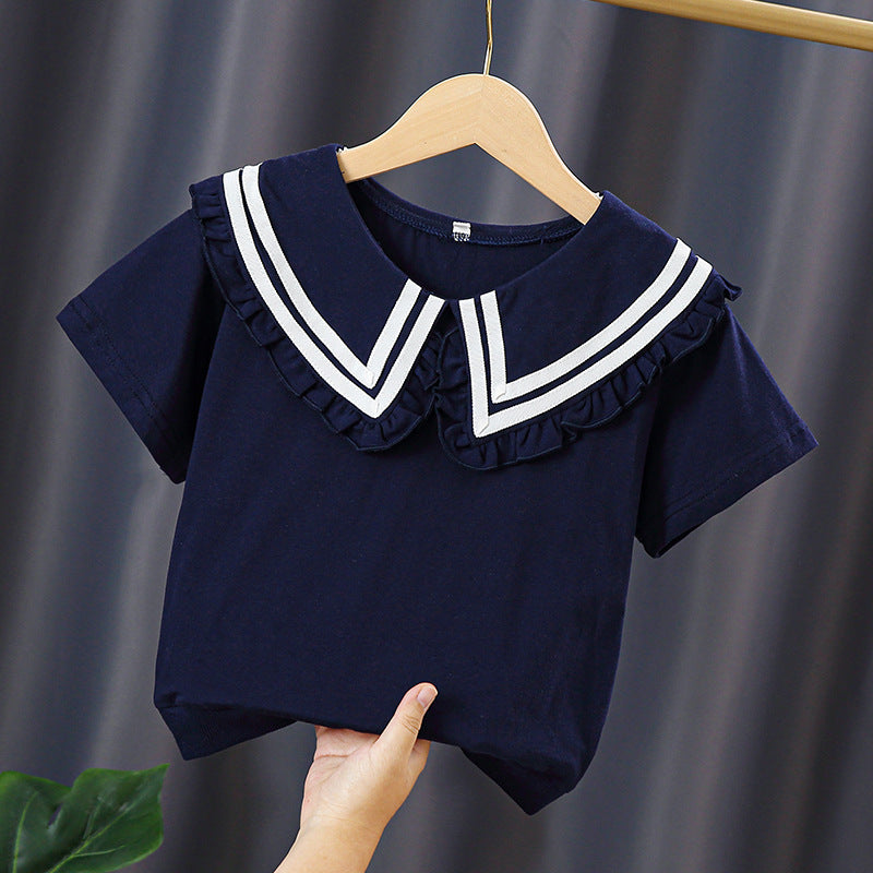 Mädchen T-Shirt mit elegantem Matrosenkragen und Rüschendetails Drune