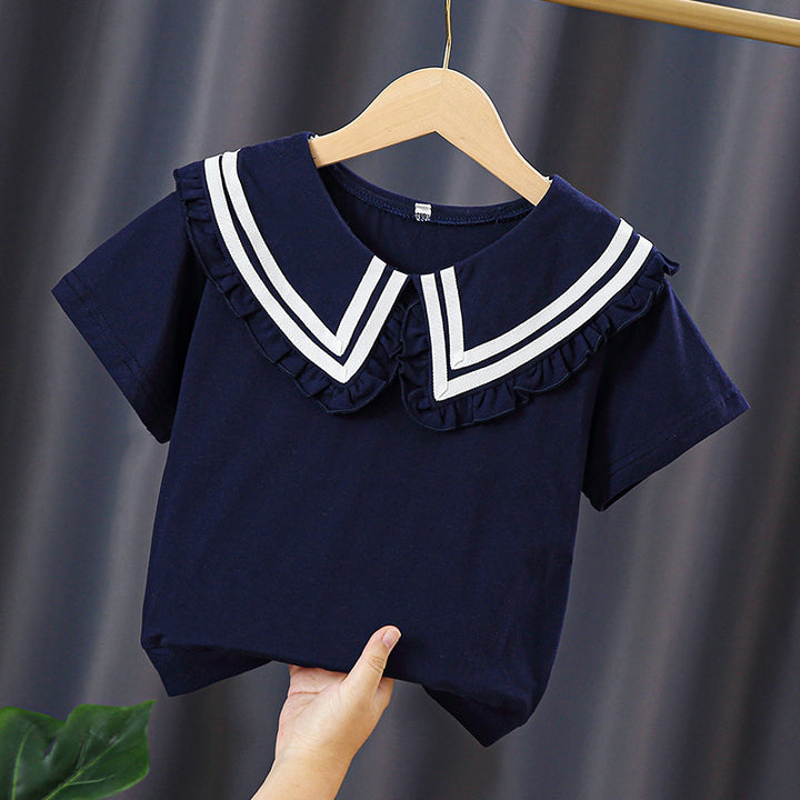 Mädchen T-Shirt mit elegantem Matrosenkragen und Rüschendetails Drune