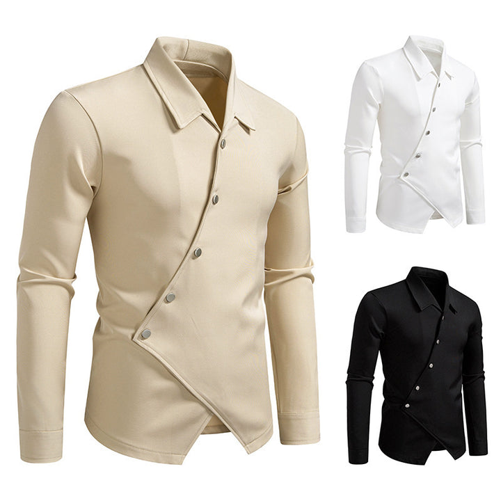 Herren modisches Langarmhemd mit asymmetrischem Knopfdesign Drune