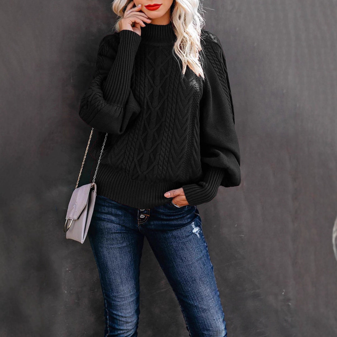 Damen Grobstrickpullover mit Stehkragen und Ballonärmeln Drune
