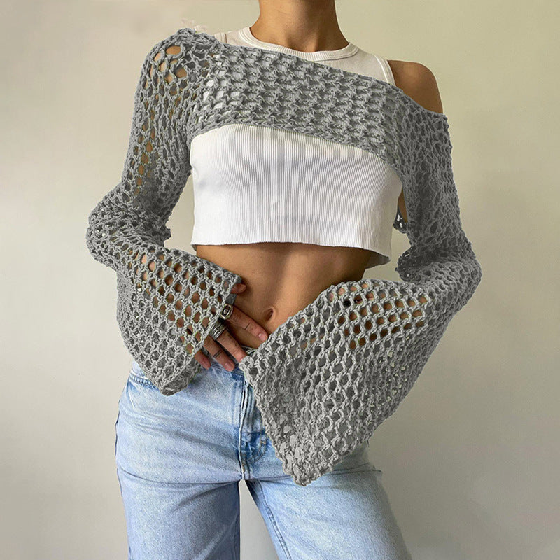 Damen gehäkeltes Langarm-Top mit Off-Shoulder-Design Drune