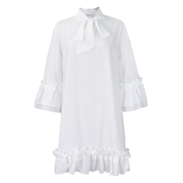 Damen Tunika-Kleid mit eleganten Rüschen und schickem Schleifenkragen Drune