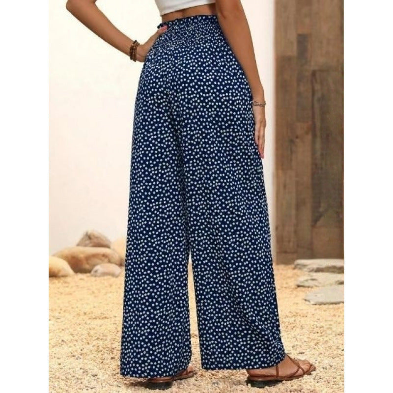 Damen Weite Blumenmuster-Hose mit elastischem Bund und hohem Taillenschnitt Drune