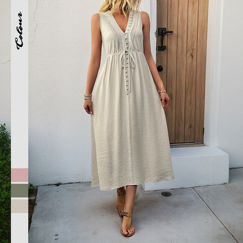 Damen Langarm-Wickelkleid mit dekorativen Knöpfen und elastischem Taillenzug Drune
