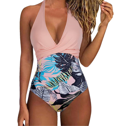 Damen Einteiler Badeanzug mit floralem Wickel-Design und verstellbaren Trägern Drune