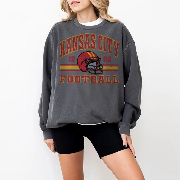 Damen Oversized Sweatshirt mit nostalgischem Football-Motiv Drune