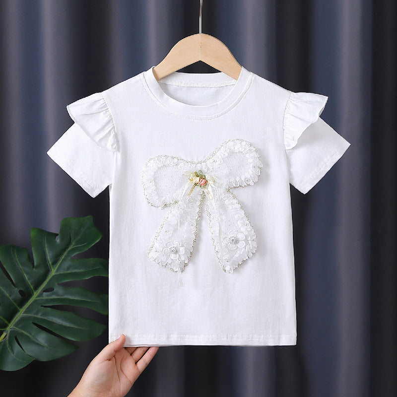 Mädchen T-Shirt mit dekorativem Rüschendesign und kunstvollem Schleifenmotiv Drune