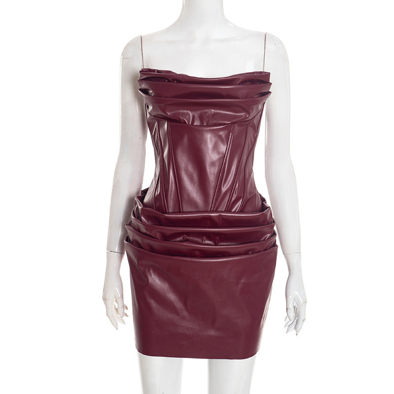 Damen Bodycon Kleid aus hochwertigem Kunstleder mit eleganter Drapierung Drune