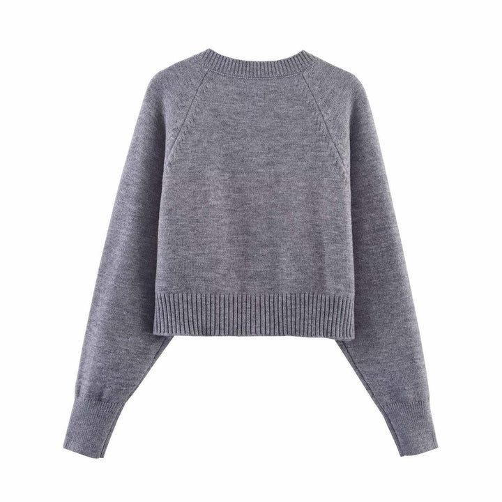 Damen cropped Strickjacke mit Knopfdetails und elastischem Bund Drune