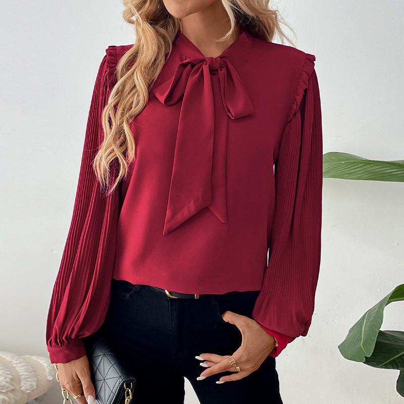 Damen Bluse mit eleganten Rüschen und Schleifenakzent Drune