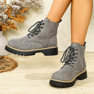 Damen nan Schnür-Stiefelette in Veloursoptik mit warmem Innenfutter, gepolstertem Schaft und robuster Profilsohle Drune