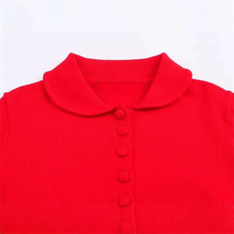 Damen Strickjacke mit Rüschenkragen und dekorativen Knöpfen Drune