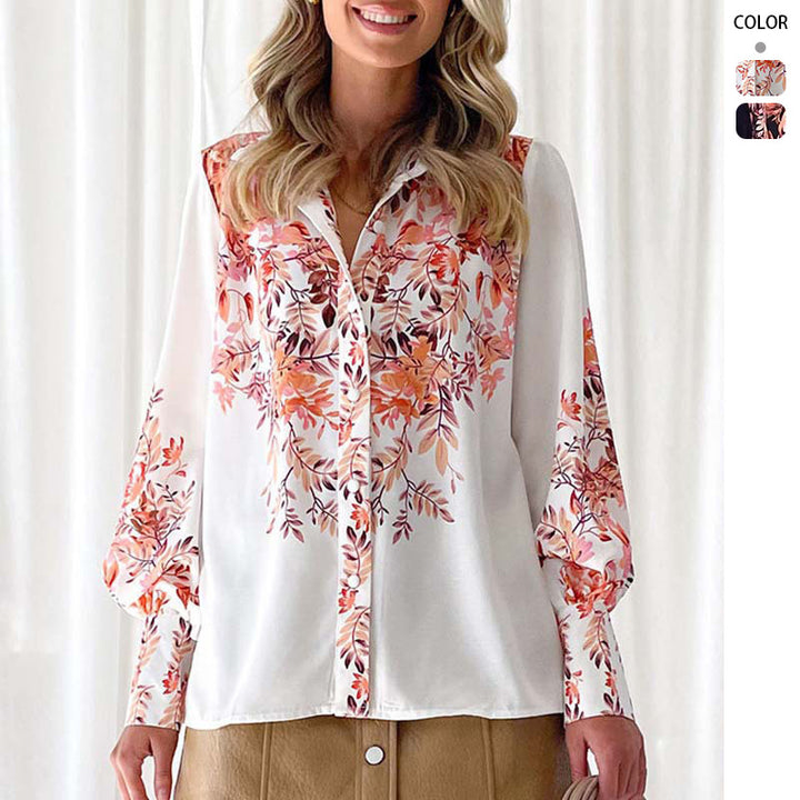 Damen Elegante Bluse mit floralen Akzenten und modischen Puffärmeln Drune