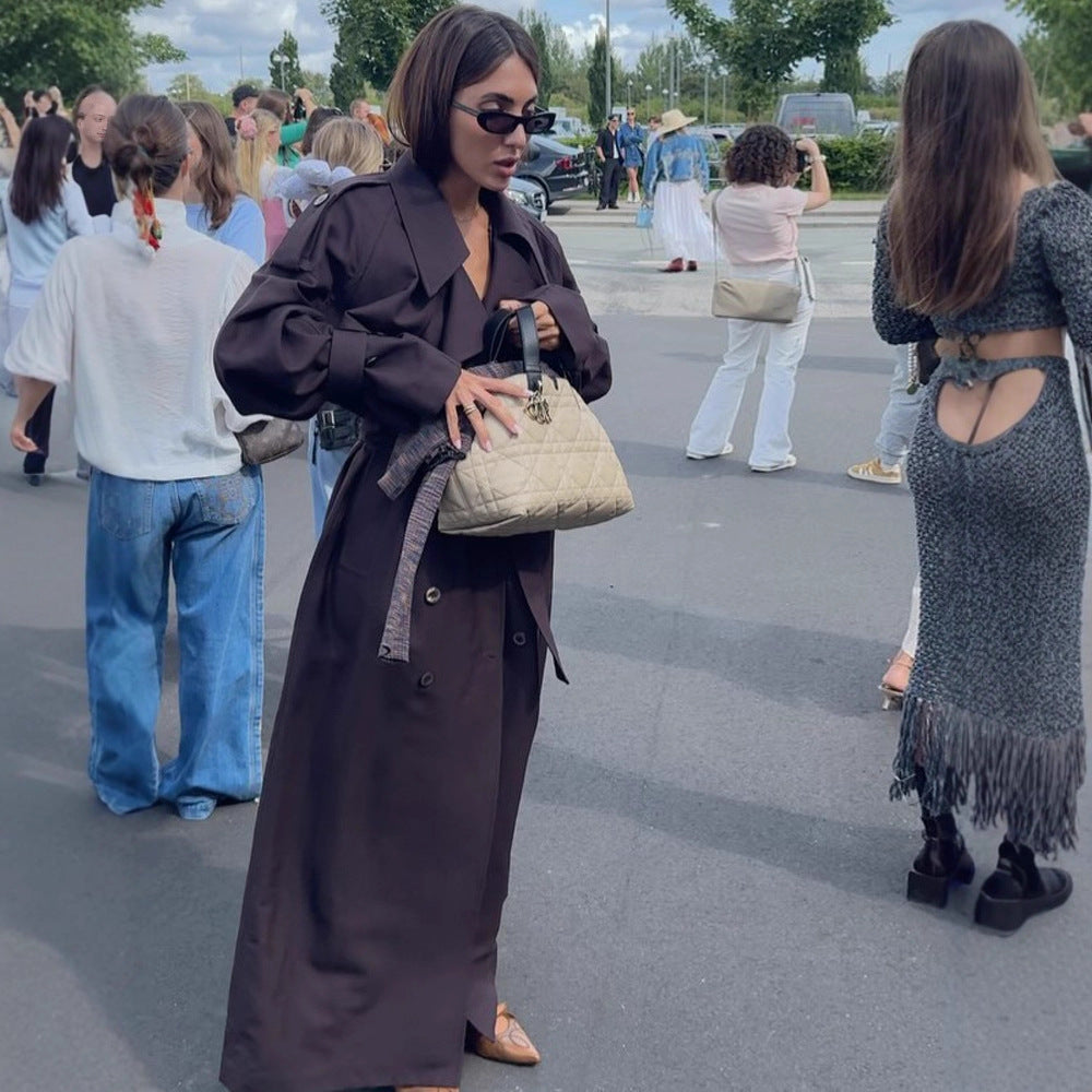 Damen modischer Trenchcoat mit Gürtel und voluminösen Ärmeln Drune