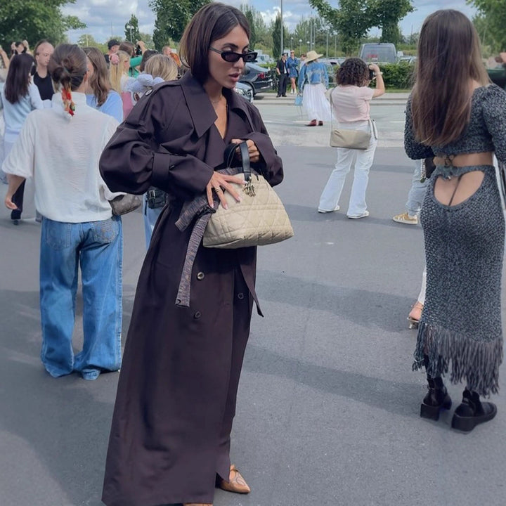 Damen modischer Trenchcoat mit Gürtel und voluminösen Ärmeln Drune