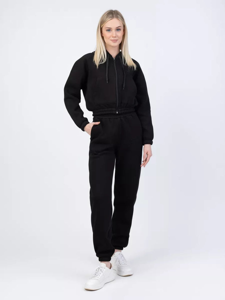 Damen Fleece-Pullover und Jogginghose-Set mit Kängurutasche und elastischem Bund Drune