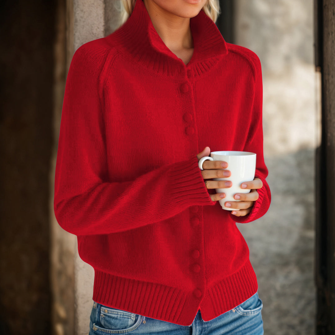 Damen Strickjacke mit hohem Kragen und eleganten Knopfdetails Drune