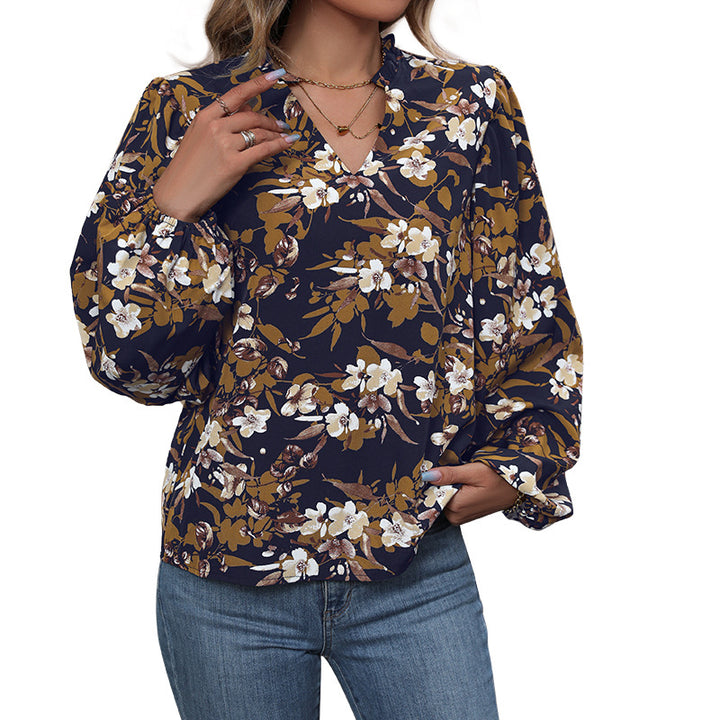 Damen Bluse mit floralem Design und weitem Ärmel Drune