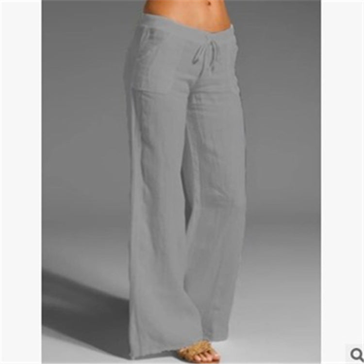 Damen weite Leinenhose mit hochgezogenem Bund und seitlichen Taschen Drune