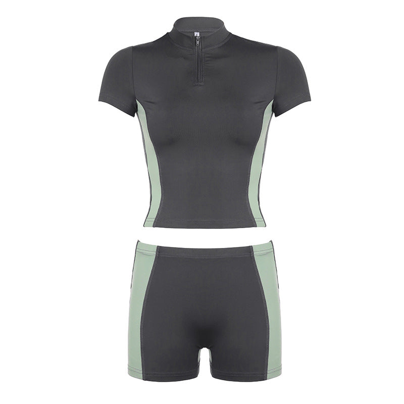 Damen Sportliches Kurzarm-Set mit Reißverschluss und modischem Design Drune