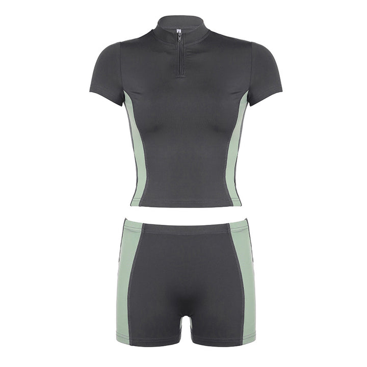 Damen Sportliches Kurzarm-Set mit Reißverschluss und modischem Design Drune