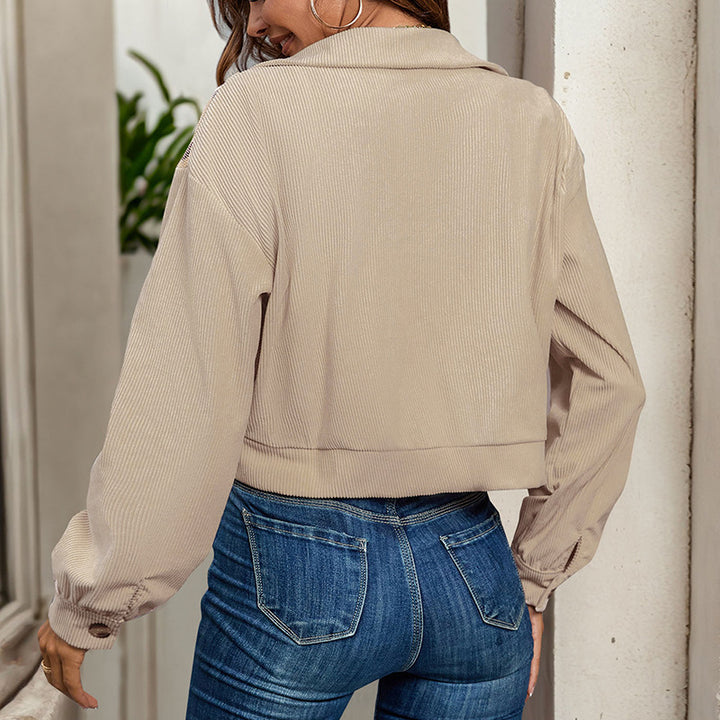 Damen lässige Kurzjacke mit Karomuster und aufgesetzten Taschen Drune