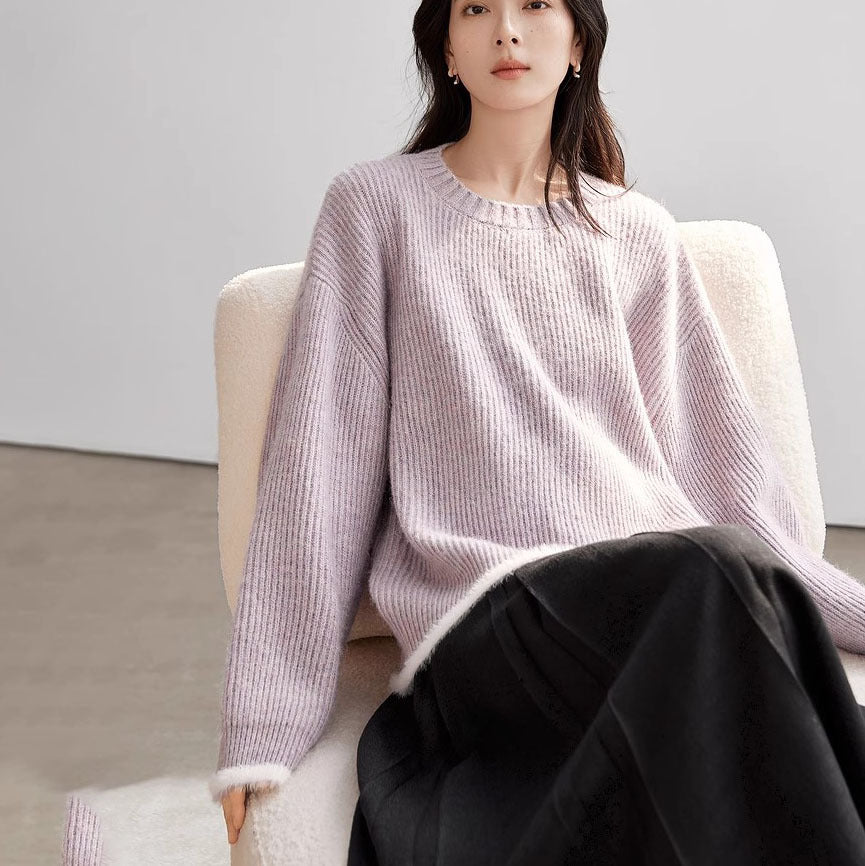 Damen Flauschiger Pullover mit weitem Schnitt und modernen Rippdetails Drune