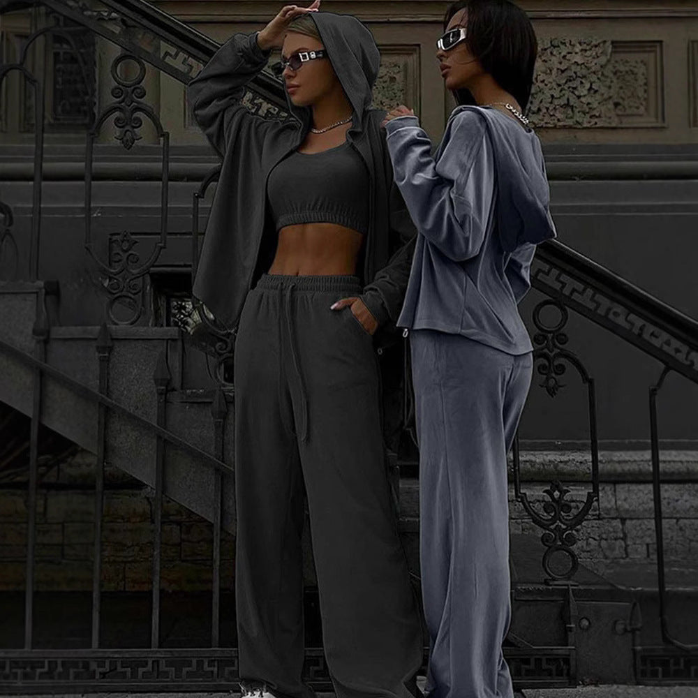 Damen sportliches Freizeit-Set mit cropped Top und weiter Hose Drune