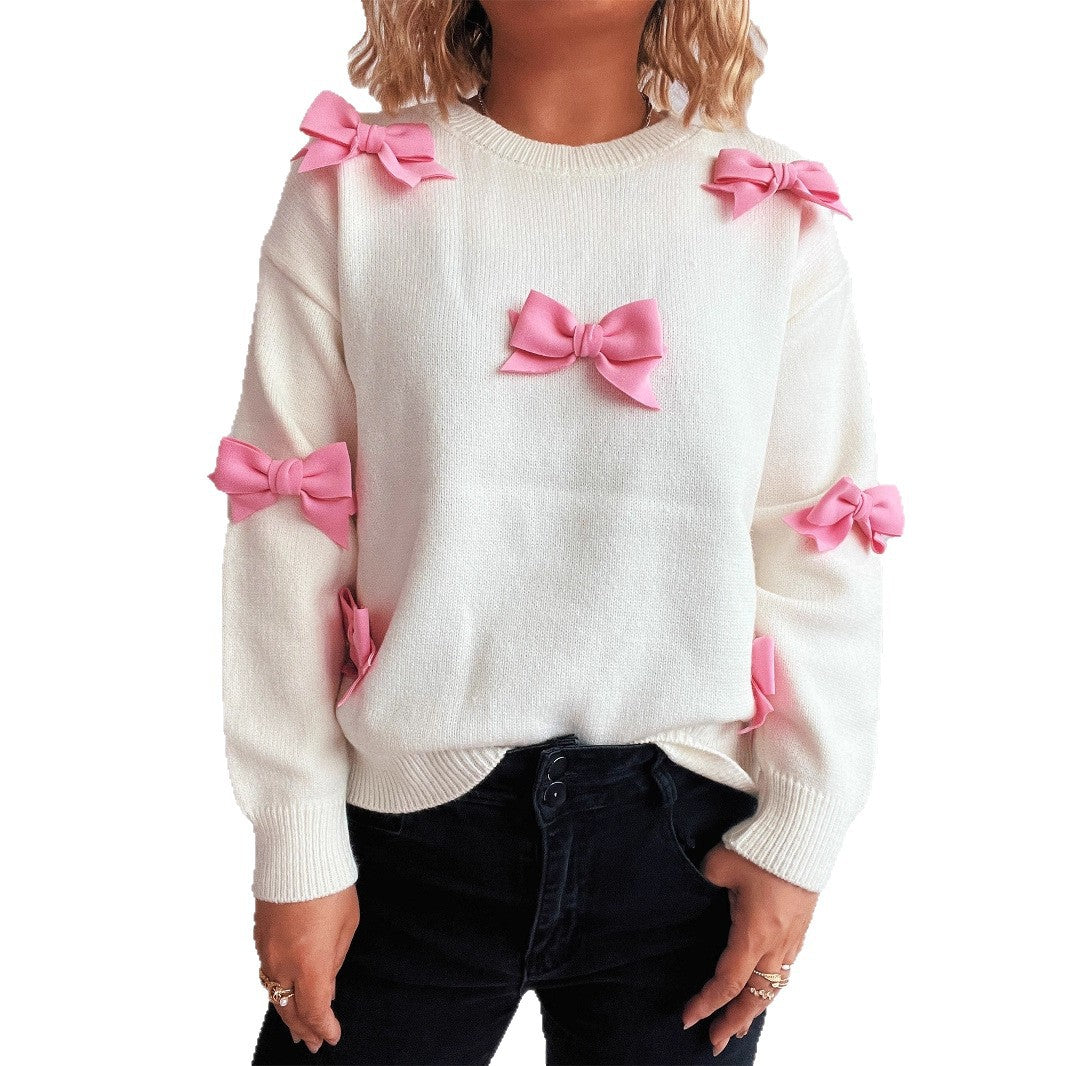 Damen Pullover mit verspielten Schleifenapplikationen Drune