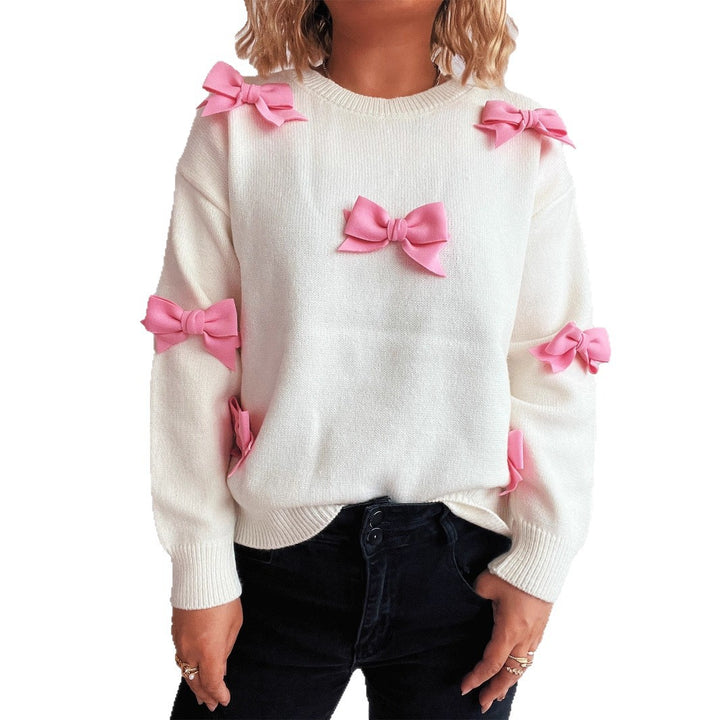 Damen Pullover mit verspielten Schleifenapplikationen Drune