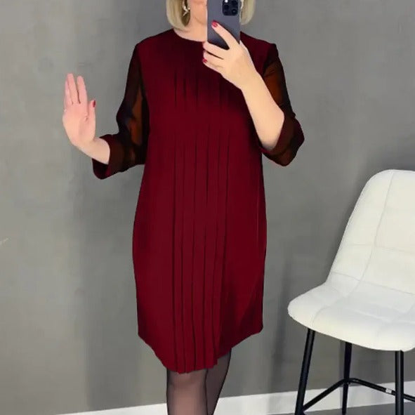 Damen Maxikleid mit elegantem Faltenwurf und transparenten Ärmeln Drune