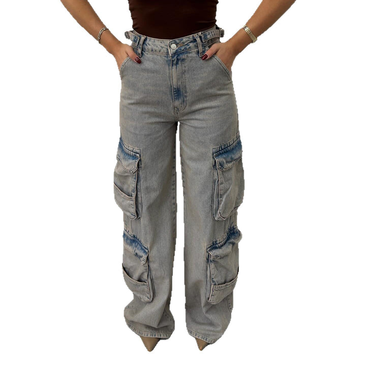 Damen Cargo-Jeans mit hohem Bund und praktischen Taschen Drune