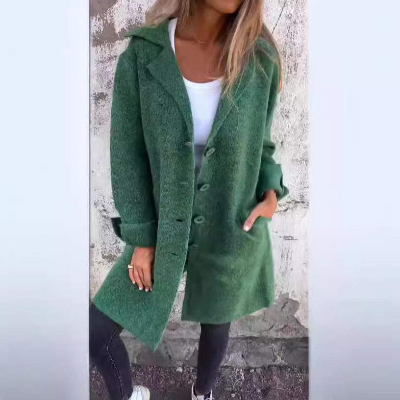 Damen elegante lange Wolljacke mit Oversize-Schnitt Drune