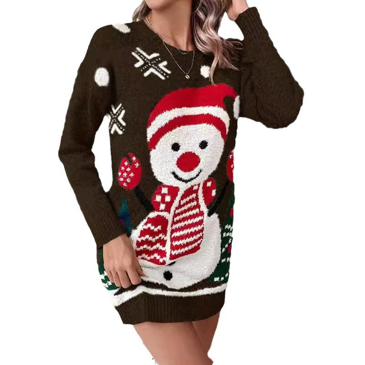 Damen Weihnachts-Pullover mit festlichem Schneemann-Motiv und kuscheliger Textur Drune