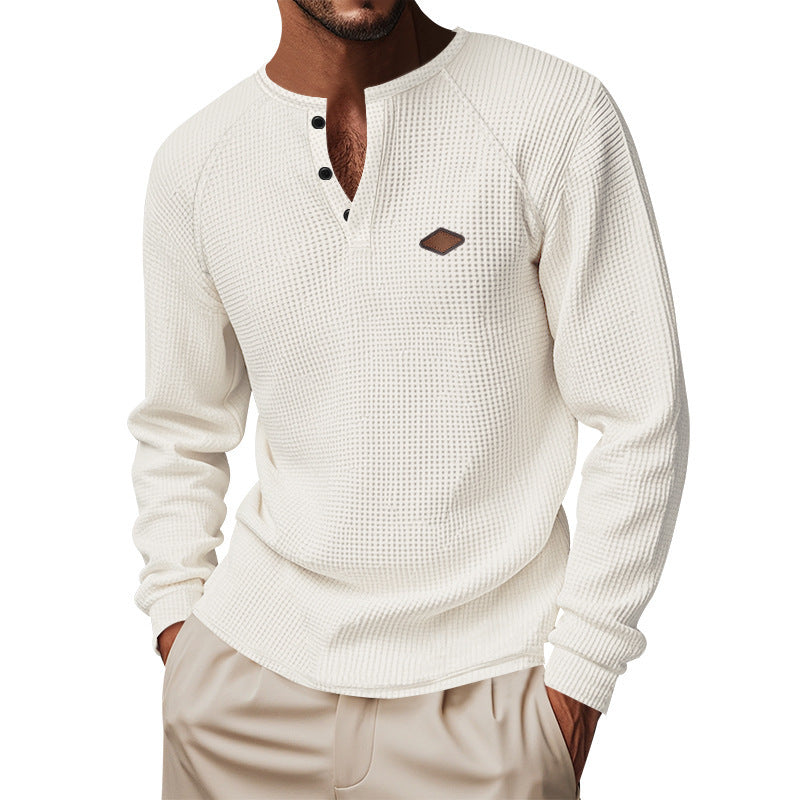 Herren Langarm-Henley-Shirt aus atmungsaktivem Baumwollmix mit strukturiertem Design Drune