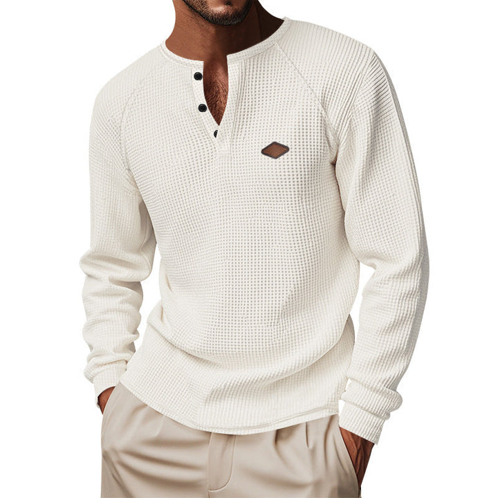 Herren Langarm-Henley-Shirt aus atmungsaktivem Baumwollmix mit strukturiertem Design Drune