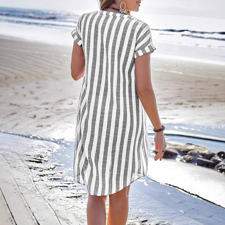 Damen Hemdkleid mit modischem Streifenmuster und praktischer Knopfleiste Drune