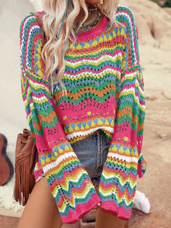 Damen Grober Strickpullover mit großzügigem Wellenmuster und weitem Schnitt Drune