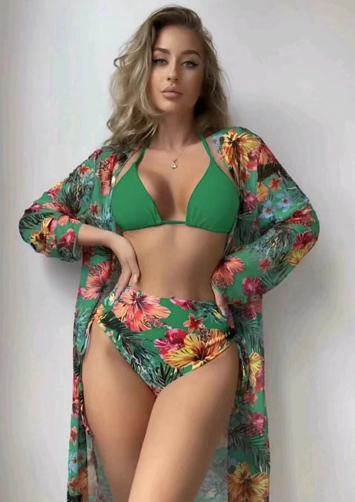 Damen Hochtaillierte Bikini-Set mit floralem Design Drune